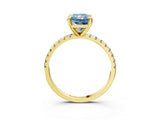 Yellow gold Fancy Blue Radiant Cut Diamond Brilliant Solitaire Ring with Pavé Band and Four-Prong Setting_15