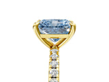 Yellow gold Fancy Blue Radiant Cut Diamond Brilliant Solitaire Ring with Pavé Band and Four-Prong Setting_17