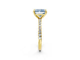 Yellow gold Fancy Blue Radiant Cut Diamond Brilliant Solitaire Ring with Pavé Band and Four-Prong Setting_2