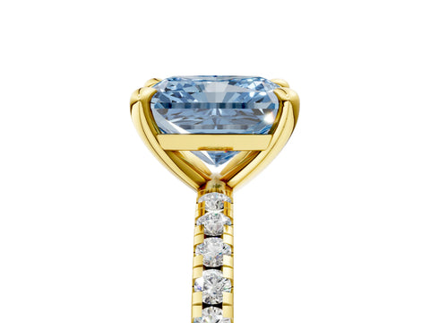 Yellow gold Fancy Blue Radiant Cut Diamond Brilliant Solitaire Ring with Pavé Band and Four-Prong Setting_5