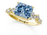 Yellow gold Fancy Blue Radiant Cut Diamond Cluster Pavé Band with Four-Prong Setting_13