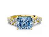 Yellow gold Fancy Blue Radiant Cut Diamond Cluster Pavé Band with Four-Prong Setting_3
