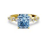 Yellow gold Fancy Blue Radiant Cut Diamond Cluster Side Stone Solitaire Ring with Prong Setting_53