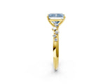 Yellow gold Fancy Blue Radiant Cut Diamond Cluster Side Stone Solitaire Ring with Prong Setting_55