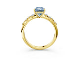 Yellow gold Fancy Blue Radiant Cut Diamond Cluster Side Stone Solitaire Ring with Prong Setting_56