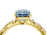 Yellow gold Fancy Blue Radiant Cut Diamond Cluster Side Stone Solitaire Ring with Prong Setting_57