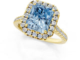 Yellow gold Fancy Blue Radiant Cut Diamond Cushion Halo Ring with Pavé Band_1