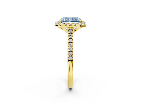 Yellow gold Fancy Blue Radiant Cut Diamond Cushion Halo Ring with Pavé Band_2