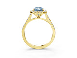 Yellow gold Fancy Blue Radiant Cut Diamond Cushion Halo Ring with Pavé Band_3