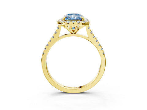 Yellow gold Fancy Blue Radiant Cut Diamond Cushion Halo Ring with Pavé Band_3