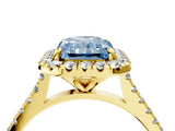 Yellow gold Fancy Blue Radiant Cut Diamond Cushion Halo Ring with Pavé Band_4
