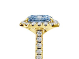 Yellow gold Fancy Blue Radiant Cut Diamond Cushion Halo Ring with Pavé Band_5
