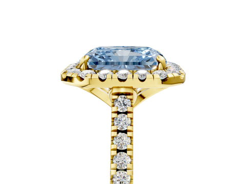 Yellow gold Fancy Blue Radiant Cut Diamond Cushion Halo Ring with Pavé Band_5