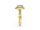 Yellow gold Fancy Blue Radiant Cut Diamond Double Halo Ring with Split Shank and Four-Prong Setting_2