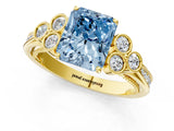 Yellow gold Fancy Blue Radiant  Cut Diamond Engagement Ring with Bezel Set Round Side Stones and Prong Setting_50