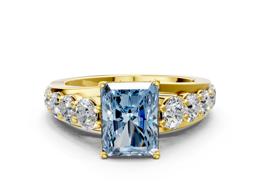 Yellow gold Fancy Blue Radiant  Cut Diamond Engagement Ring with Pavé Band and Four-Prong Setting_3