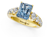 Yellow gold Fancy Blue Radiant  Cut Diamond Engagement Ring with Pavé Band and Four-Prong Setting_4