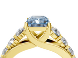 Yellow gold Fancy Blue Radiant  Cut Diamond Engagement Ring with Pavé Band and Four-Prong Setting_7