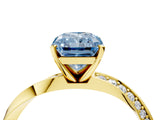 Yellow gold Fancy Blue Radiant Cut Diamond Engagement Ring with Side Stone Accents and Four-Prong Setting_16