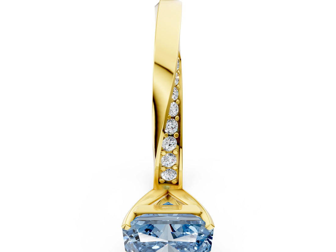 Yellow gold Fancy Blue Radiant Cut Diamond Engagement Ring with Side Stone Accents and Four-Prong Setting_84