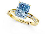 Yellow gold Fancy Blue Radiant Cut Diamond Engagement Ring with Side Stone Accents and Four-Prong Setting_85