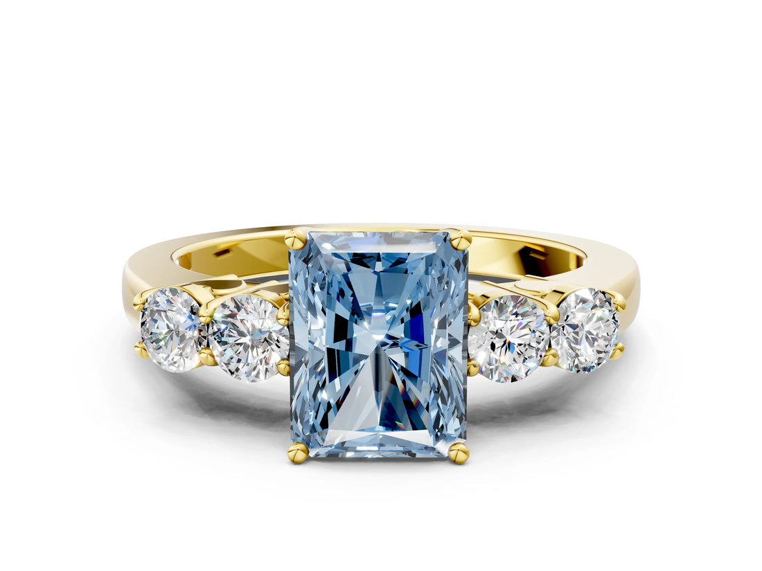 Yellow gold Fancy Blue Radiant  Cut Diamond Five-Stone Prong Set White Gold Ring_32