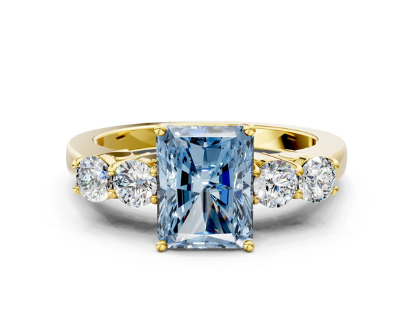 Yellow gold Fancy Blue Radiant  Cut Diamond Five-Stone Prong Set White Gold Ring