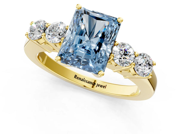 Yellow gold Fancy Blue Radiant  Cut Diamond Five-Stone Prong Set White Gold Ring