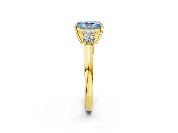 Yellow gold Fancy Blue Radiant  Cut Diamond Five-Stone Prong Set White Gold Ring