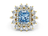 Yellow gold Fancy Blue Radiant Cut Diamond Floral Double Halo Engagement Ring with Prong Setting_24