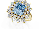 Yellow gold Fancy Blue Radiant Cut Diamond Floral Double Halo Engagement Ring with Prong Setting_25