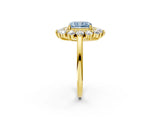 Yellow gold Fancy Blue Radiant Cut Diamond Floral Double Halo Engagement Ring with Prong Setting_26