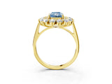 Yellow gold Fancy Blue Radiant Cut Diamond Floral Double Halo Engagement Ring with Prong Setting_27