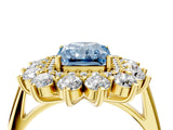 Yellow gold Fancy Blue Radiant Cut Diamond Floral Double Halo Engagement Ring with Prong Setting_28