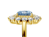 Yellow gold Fancy Blue Radiant Cut Diamond Floral Double Halo Engagement Ring with Prong Setting_29