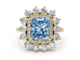 Yellow gold Fancy Blue Radiant Cut Diamond Floral Double Halo Engagement Ring with Prong Setting_60