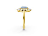 Yellow gold Fancy Blue Radiant Cut Diamond Floral Double Halo Engagement Ring with Prong Setting_62