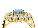 Yellow gold Fancy Blue Radiant Cut Diamond Floral Double Halo Engagement Ring with Prong Setting_64