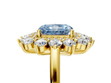 Yellow gold Fancy Blue Radiant Cut Diamond Floral Double Halo Engagement Ring with Prong Setting_65