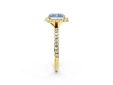 Yellow gold Fancy Blue Radiant  Cut Diamond Floral Halo Engagement Ring with Pavé Band and Prong Setting_39