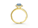 Yellow gold Fancy Blue Radiant  Cut Diamond Floral Halo Engagement Ring with Pavé Band and Prong Setting_40