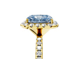 Yellow gold Fancy Blue Radiant  Cut Diamond Floral Halo Engagement Ring with Pavé Band and Prong Setting_42