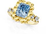 Yellow gold Fancy Blue Radiant  Cut Diamond Floral Halo Engagement Ring with Shared Prong Setting 2