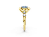 Yellow gold Fancy Blue Radiant  Cut Diamond Floral Halo Engagement Ring with Shared Prong Setting 3