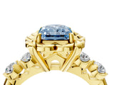 Yellow gold Fancy Blue Radiant  Cut Diamond Floral Halo Engagement Ring with Shared Prong Setting 5