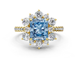 Yellow gold Fancy Blue Radiant  Cut Diamond Floral Halo Pave Band with Prong Setting_37