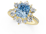 Yellow gold Fancy Blue Radiant  Cut Diamond Floral Halo Pave Band with Prong Setting_38