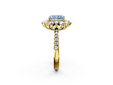 Yellow gold Fancy Blue Radiant  Cut Diamond Floral Halo Pave Band with Prong Setting_39