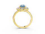 Yellow gold Fancy Blue Radiant  Cut Diamond Floral Halo Pave Band with Prong Setting_40