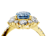 Yellow gold Fancy Blue Radiant  Cut Diamond Floral Halo Pave Band with Prong Setting_41